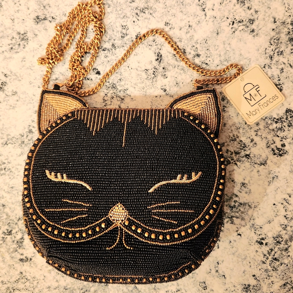 Beaded Mary Frances cat face purse